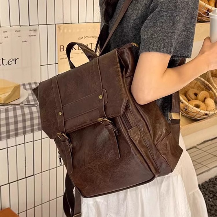 Leather Backpack Vintage - Ransel Kasual Wanita Ransel Sekolah Kulit